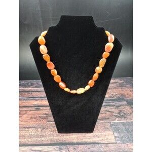 Vtg Orange Quartz Carnelian Beaded FP Designer Signed Necklace 20" Earthy Beachy